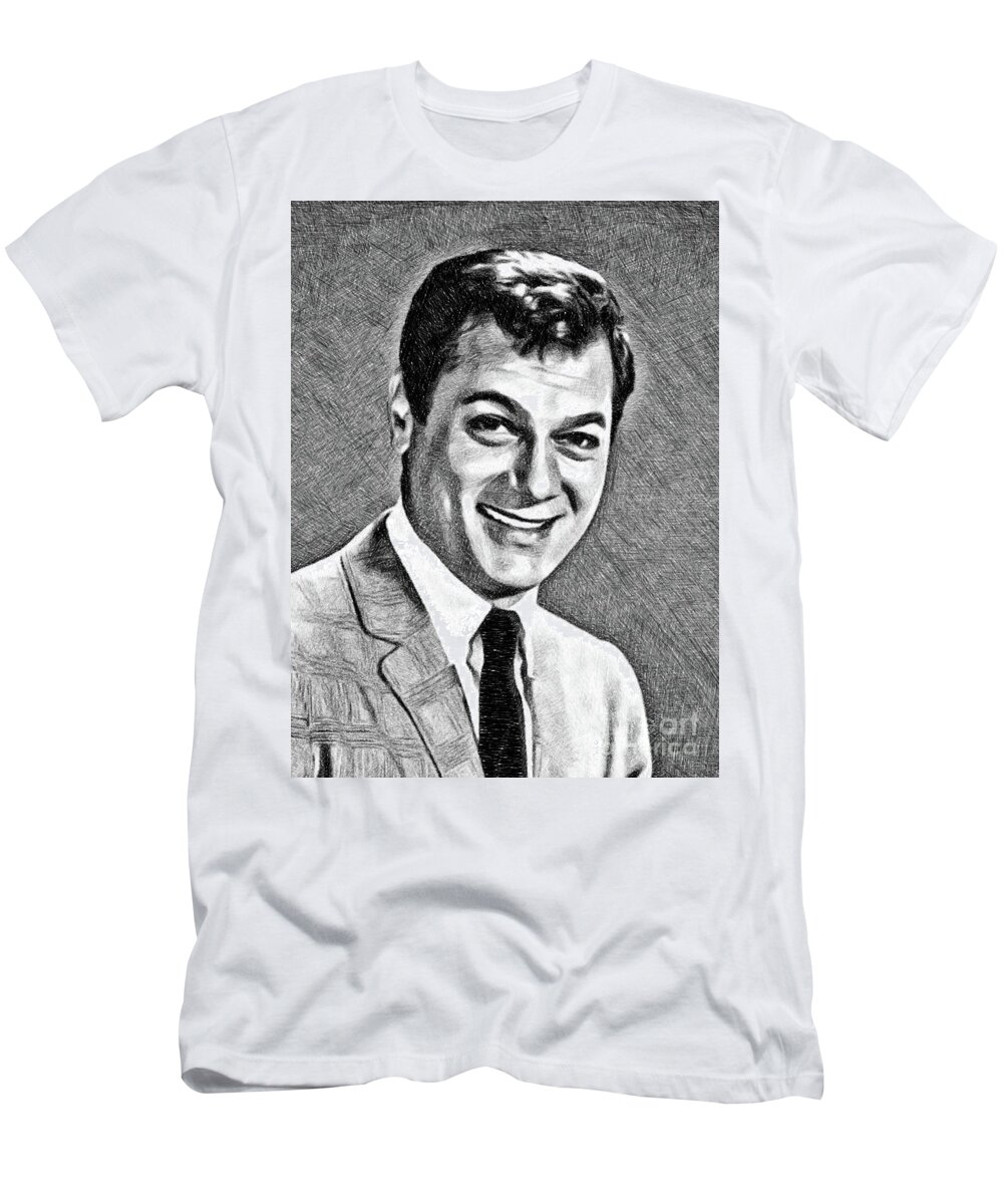 Tony T-Shirt featuring the drawing Tony Curtis, Vintage Actor by JS by Esoterica Art Agency