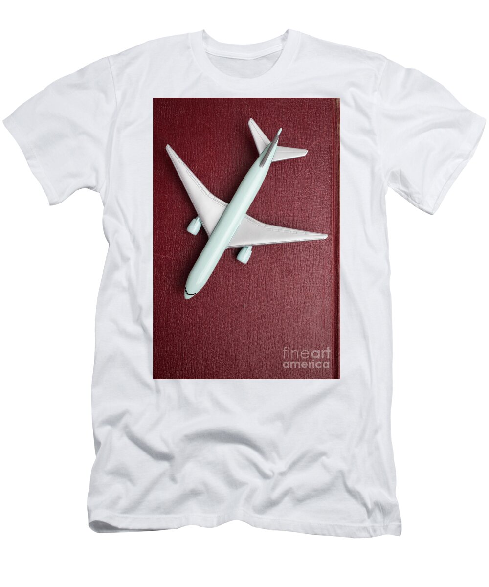 Still Life T-Shirt featuring the photograph Toy Airplane over Red Book Cover by Edward Fielding