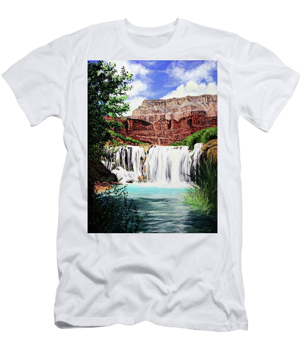 T L T-Shirt featuring the painting Tranquility in the Canyon by Timithy L Gordon