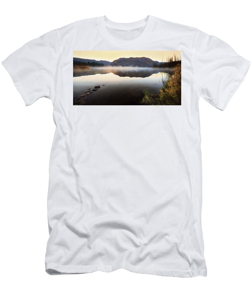 Flat Tops Wilderness T-Shirt featuring the photograph Trappers Lake Sunrise by Debra Boucher