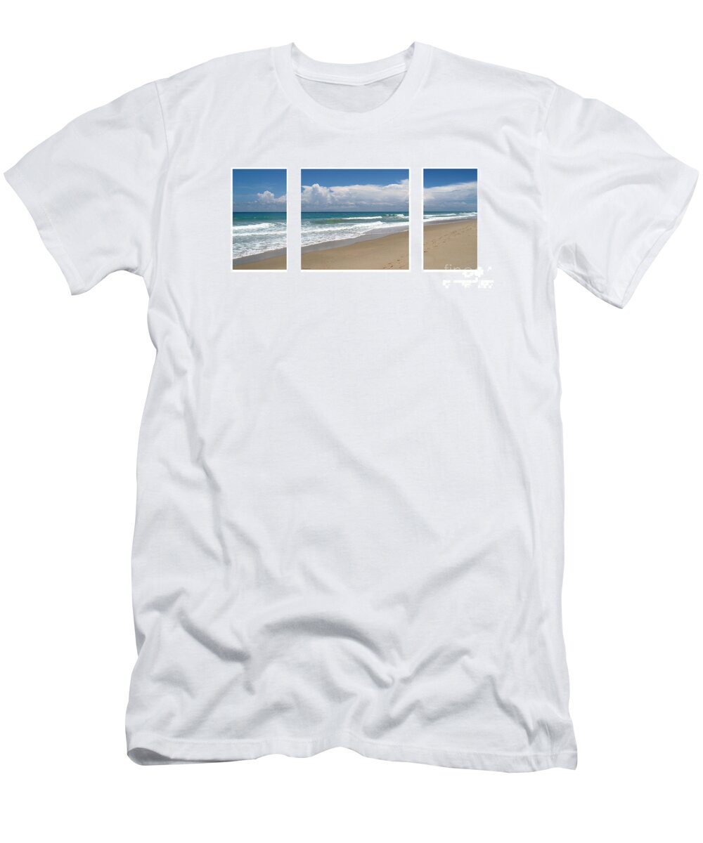 Beach T-Shirt featuring the photograph Treasure Coast Beach Florida Seascape C4 Triptych 2 by Ricardos Creations