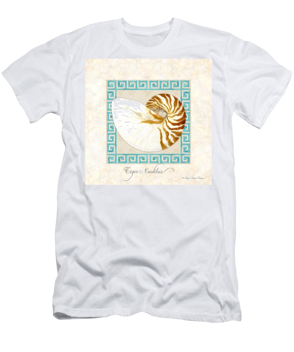 Nautilus Shell T-Shirt featuring the painting Treasures from the Sea - Tiger Nautilus Shell by Audrey Jeanne Roberts