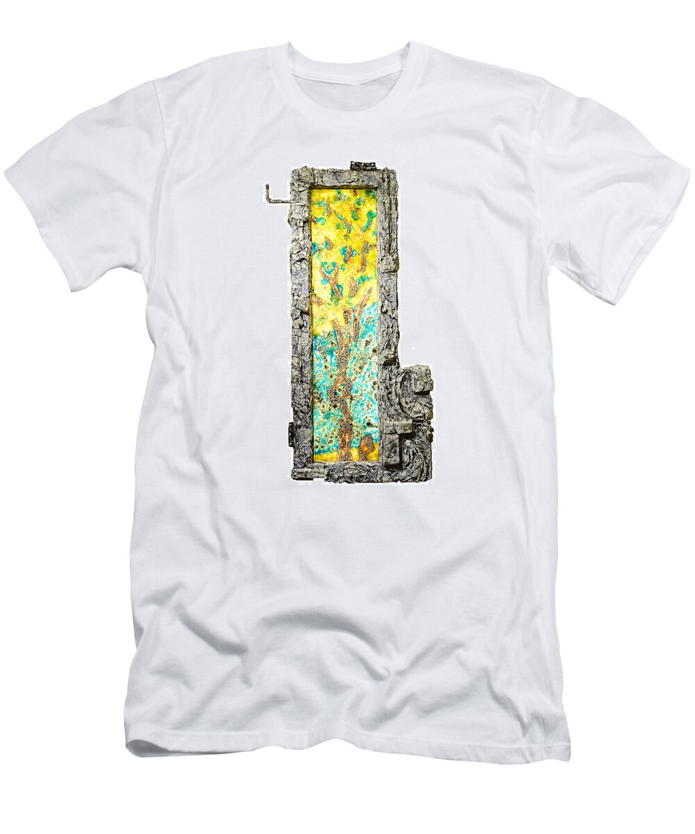 Aspen. Tree T-Shirt featuring the sculpture Tree and Stump Inside a Window by Christopher Schranck
