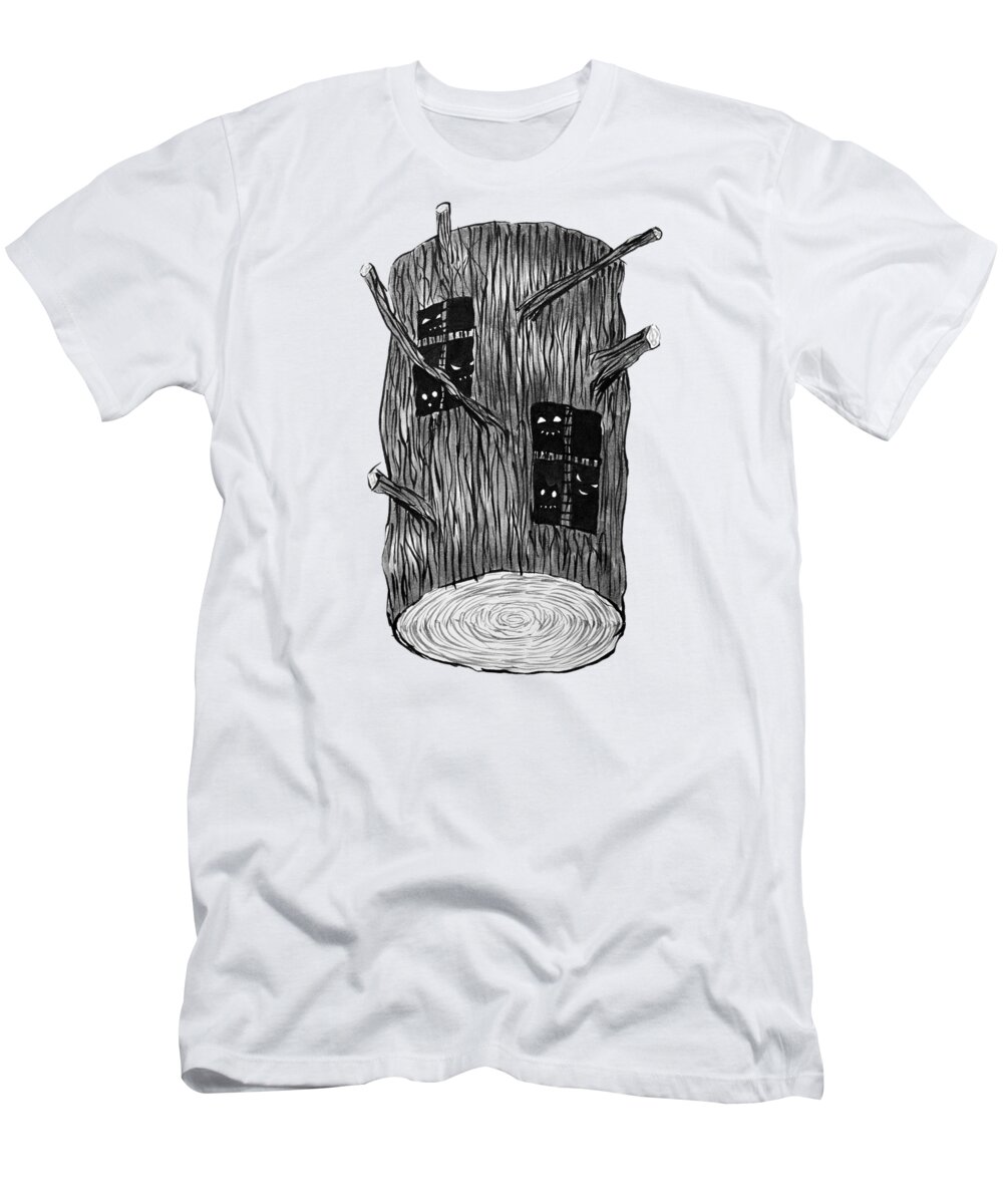 Trunk T-Shirt featuring the digital art Tree Log With Mysterious Forest Creatures by Boriana Giormova