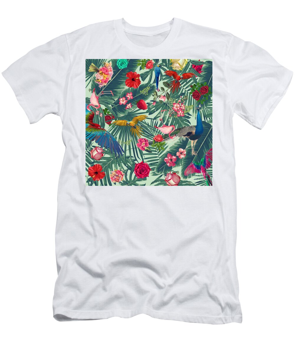 Nature Pattern T-Shirt featuring the digital art Green Tropical Paradise by Mark Ashkenazi