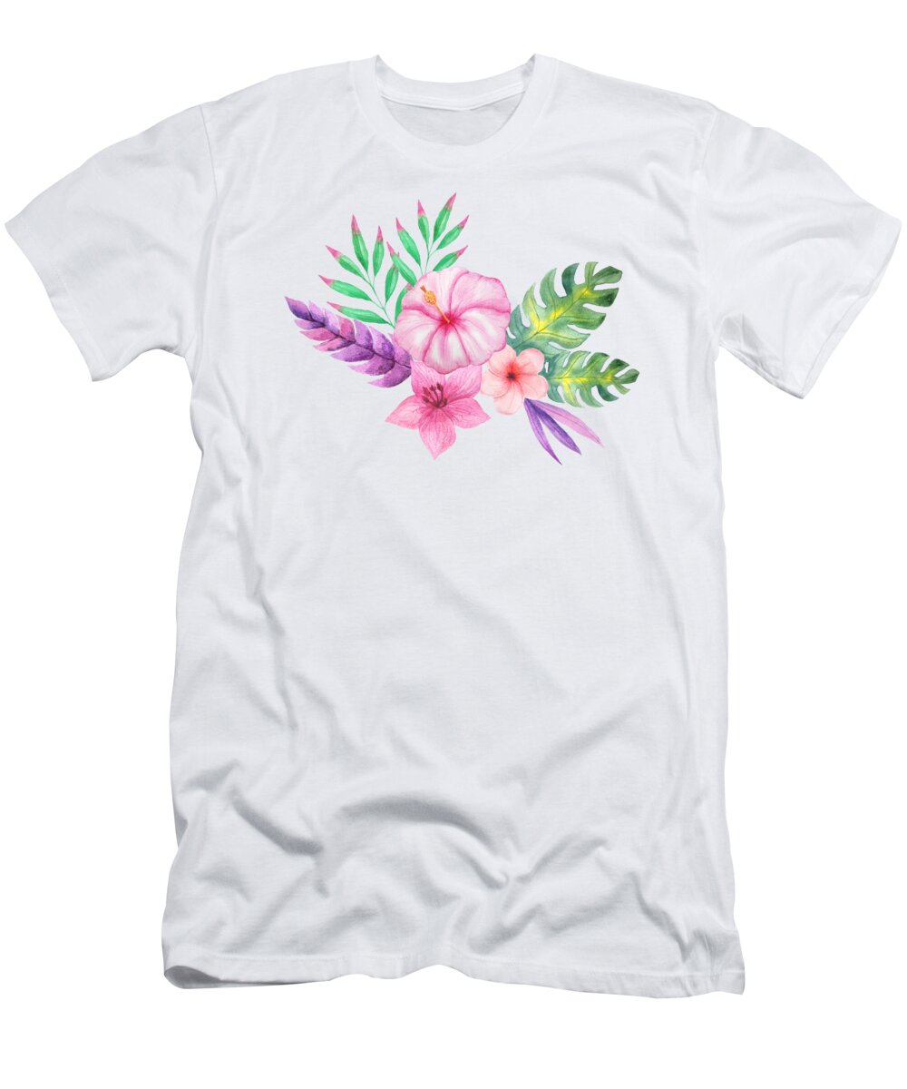 Delicate T-Shirt featuring the painting Tropical Watercolor Bouquet 1 by Elaine Plesser