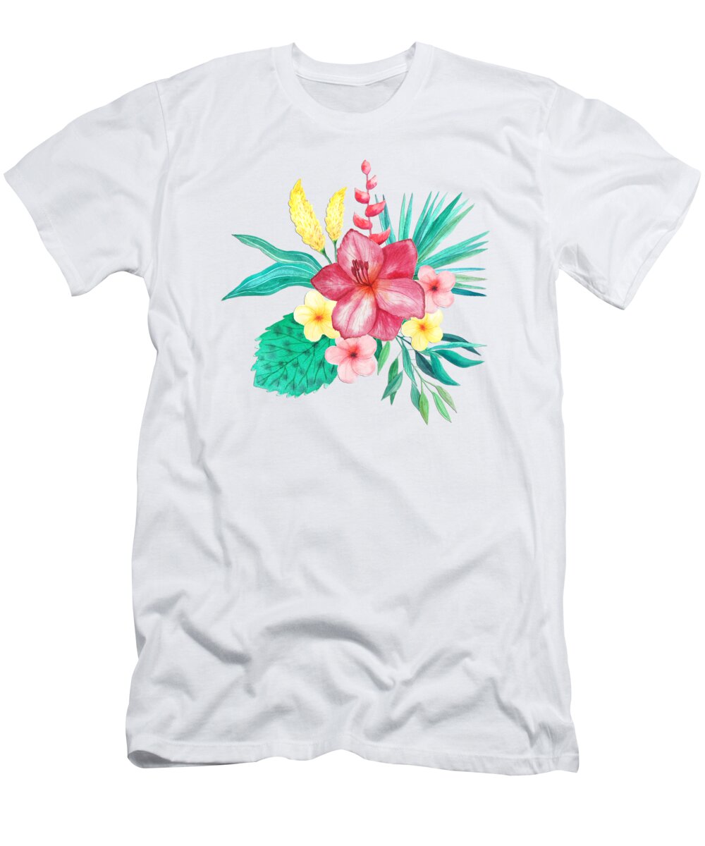Delicate T-Shirt featuring the painting Tropical Watercolor Bouquet 9 by Elaine Plesser