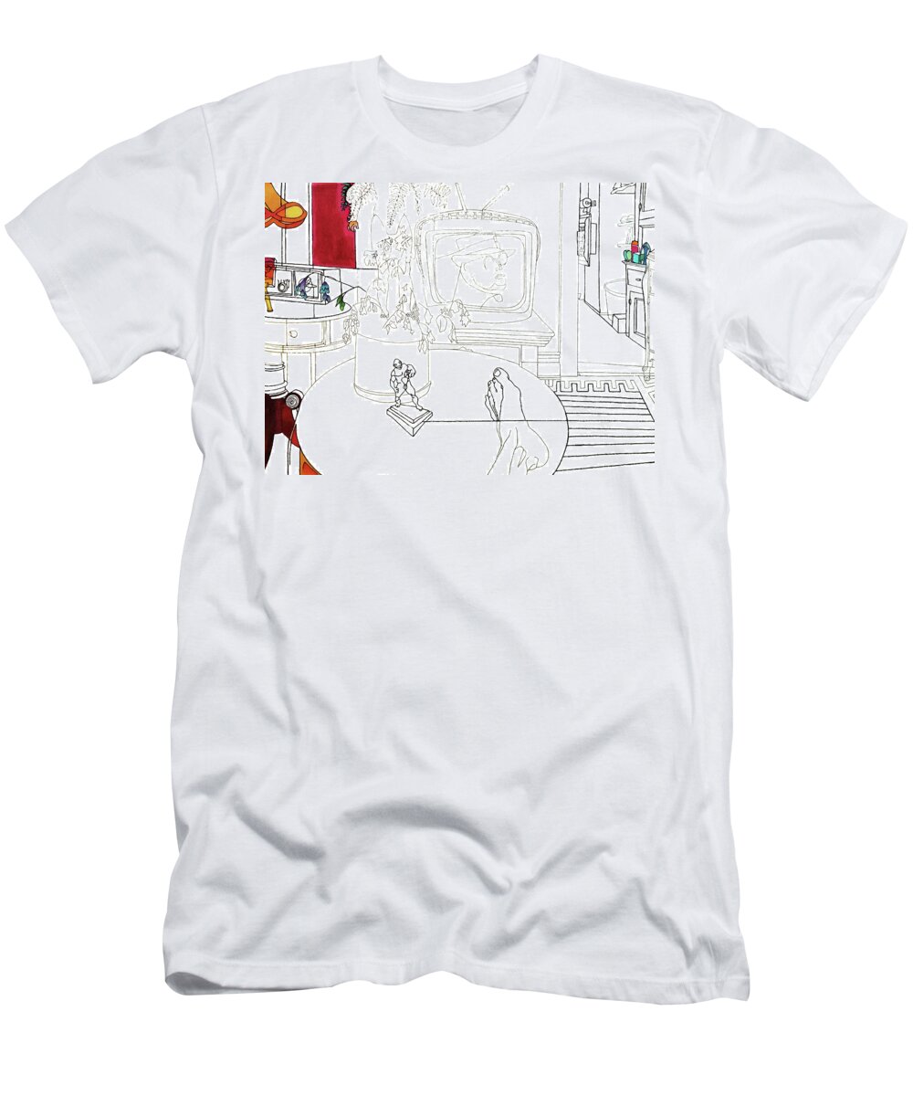New York City T-Shirt featuring the drawing Truman on TV by Stan Magnan