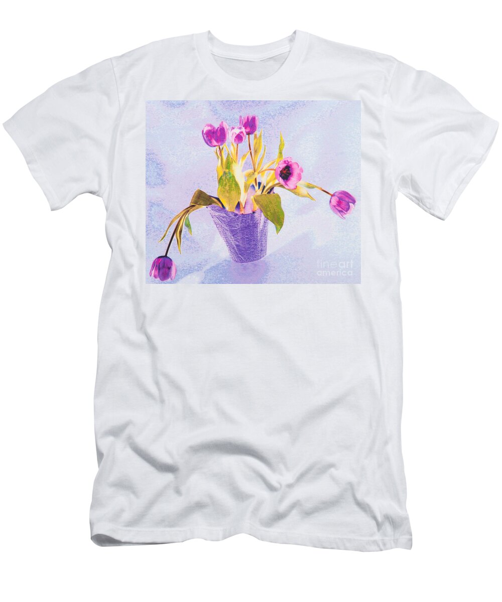 Pink T-Shirt featuring the photograph Tulips In A Pot by Diane Macdonald