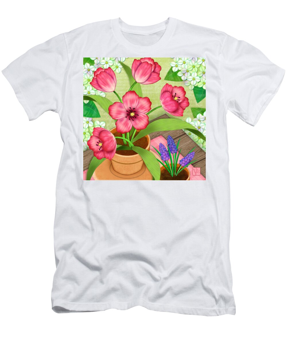 Tulips T-Shirt featuring the digital art Tulips on a Spring Day by Valerie Drake Lesiak