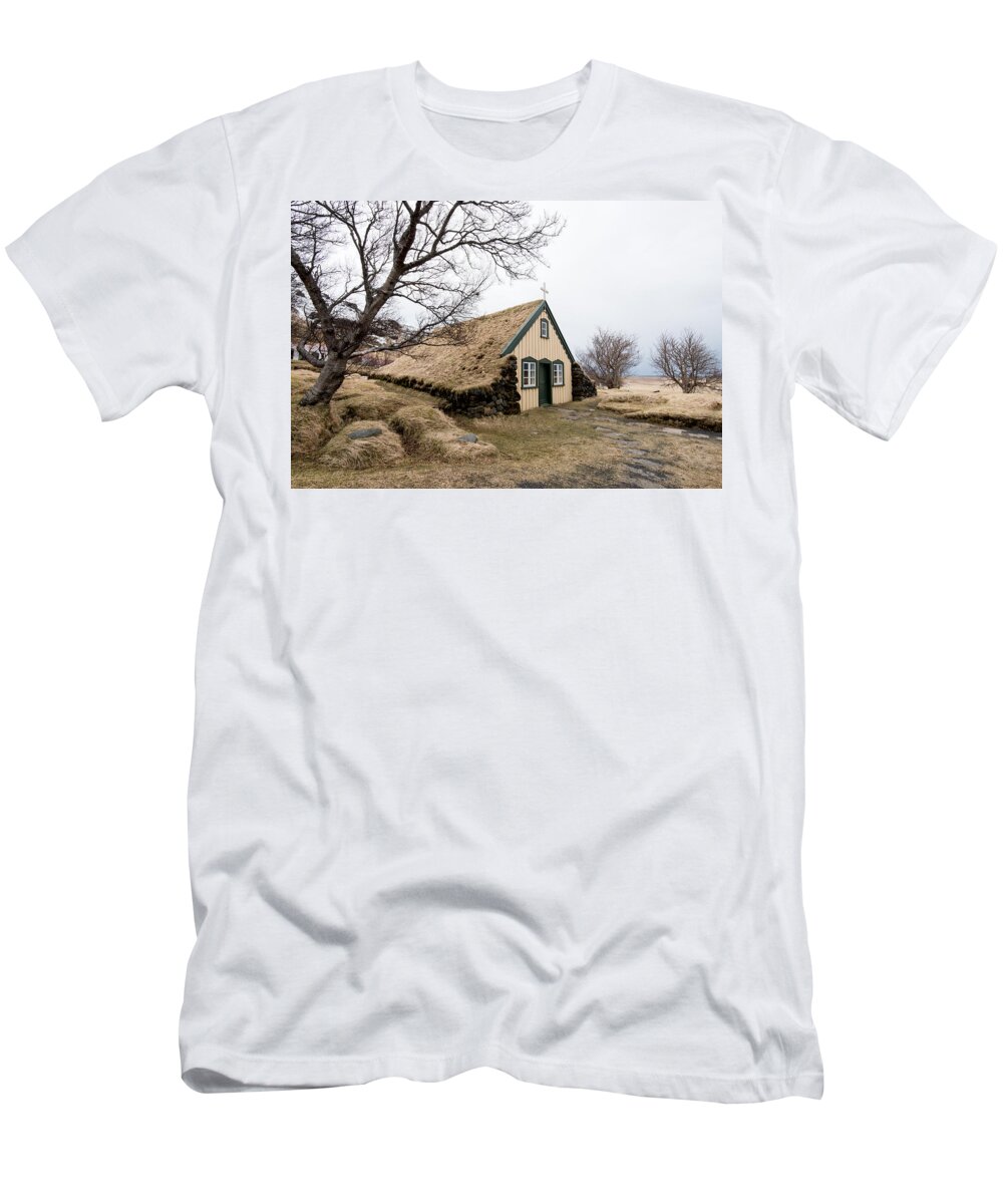 Michalakis Ppalis T-Shirt featuring the photograph Turf church at Hof in Iceland by Michalakis Ppalis