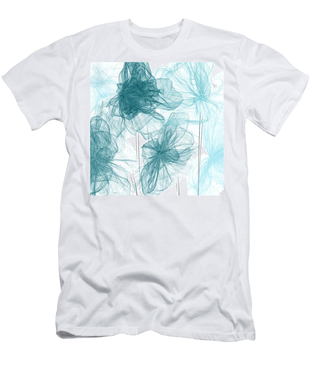 Blue T-Shirt featuring the painting Turquoise In Sync by Lourry Legarde