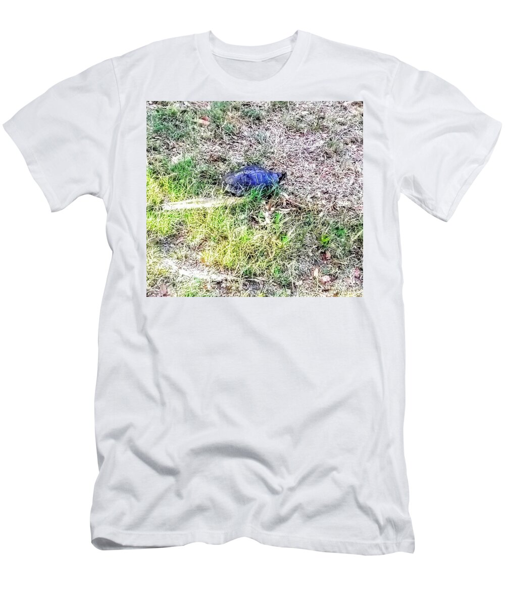 Turtle T-Shirt featuring the photograph Turtle Crossing by Suzanne Berthier