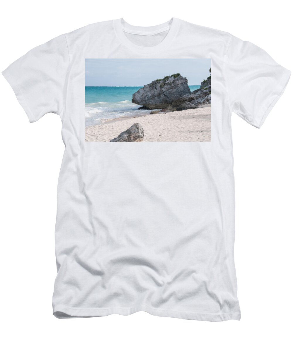 Mexico Quintana Roo T-Shirt featuring the digital art Turtles Beach at Tulum Ruins by Carol Ailles