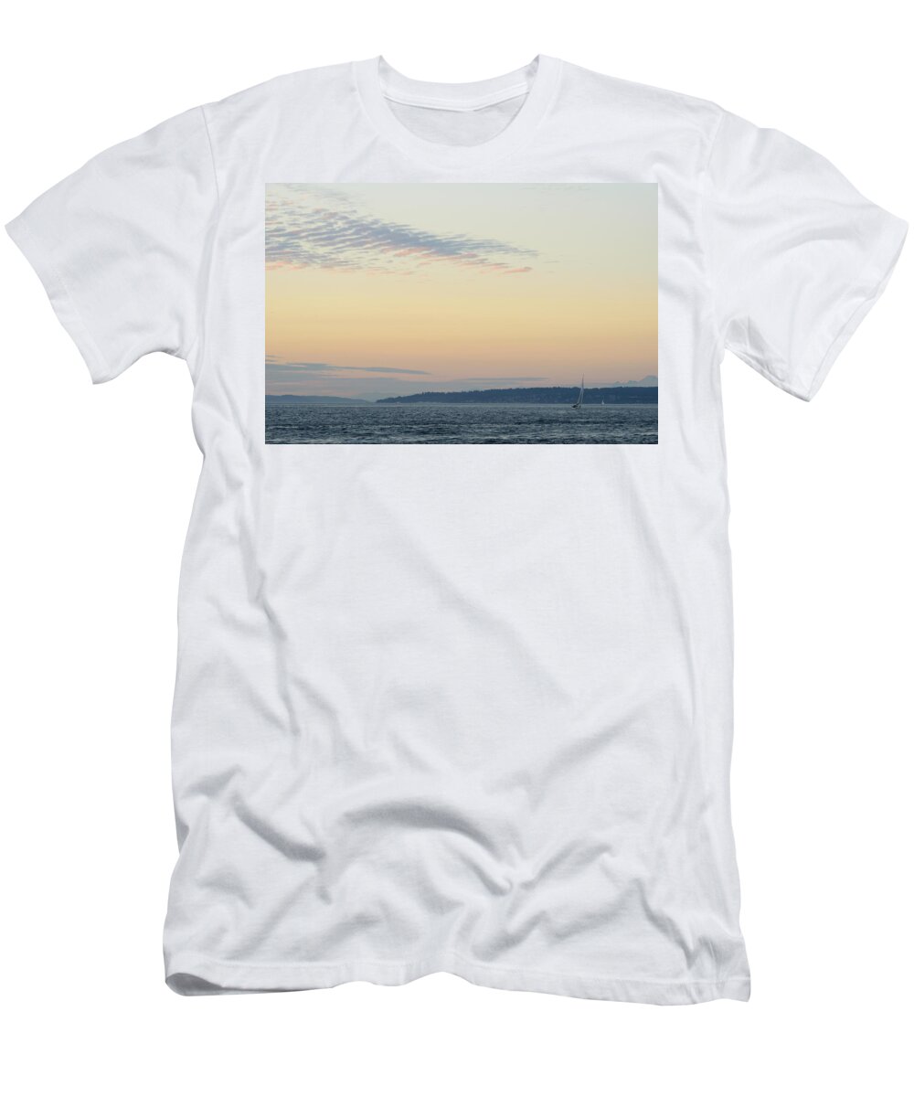 Sunset T-Shirt featuring the digital art Twilight moment in Puget Sound by Michael Lee