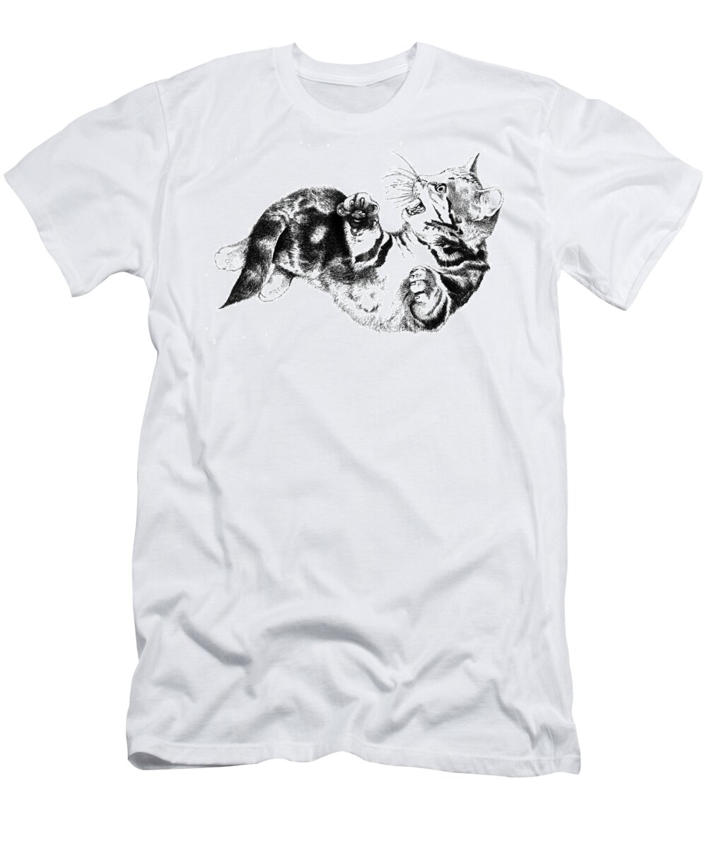 Kitten T-Shirt featuring the drawing Twisted Kitten by David Kleinsasser