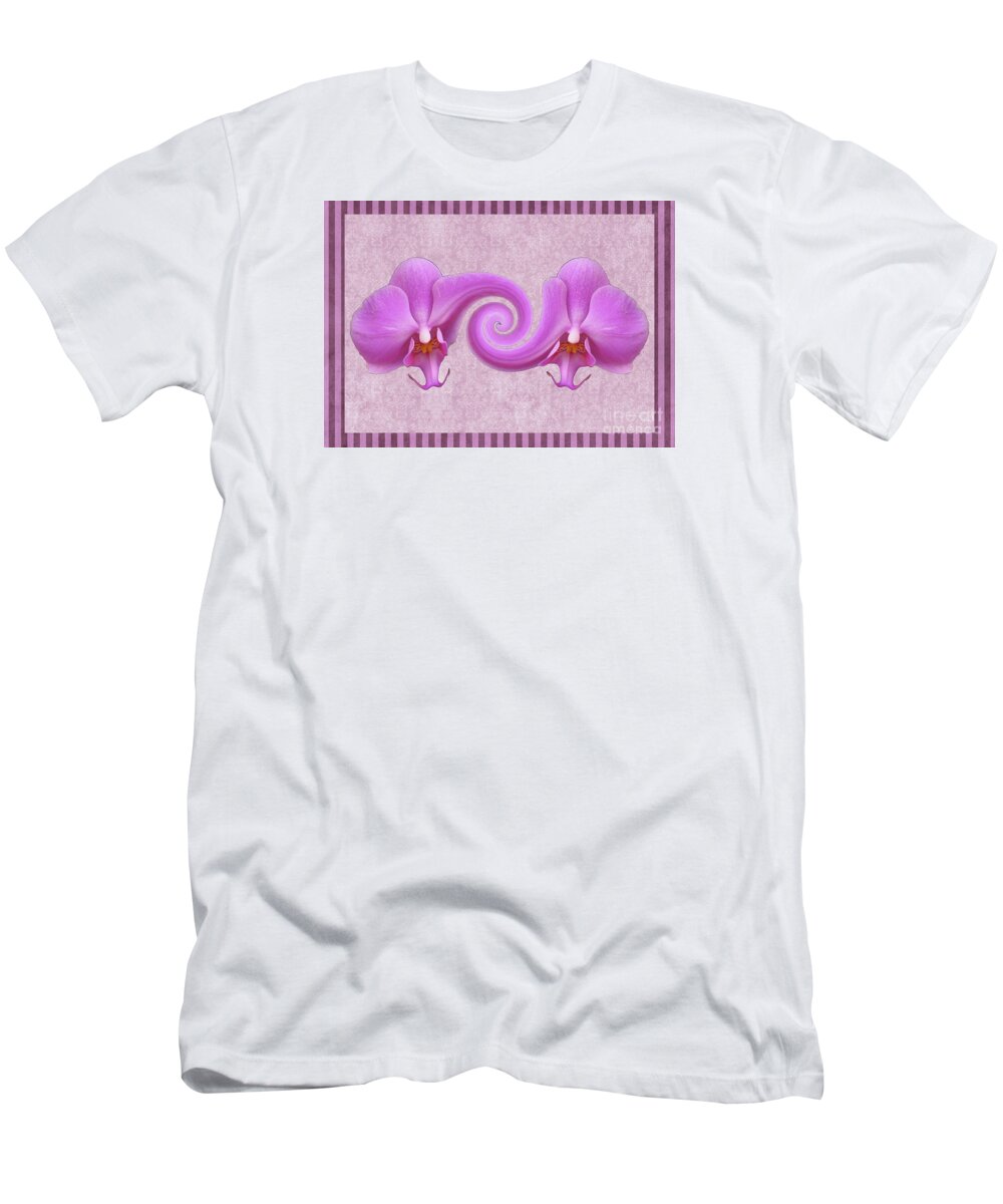 Twisted Orchids T-Shirt featuring the mixed media Twisted Orchids by Rose Santuci-Sofranko