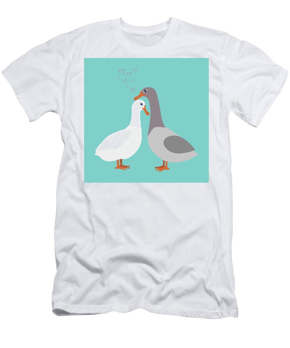 Marina Usmanskaya T-Shirt featuring the digital art Two ducks in love by Marina Usmanskaya