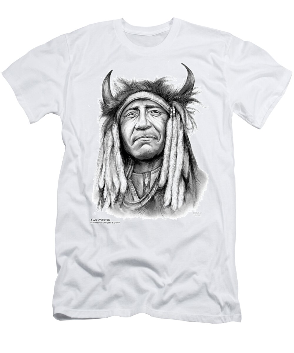 Cheyenne T-Shirt featuring the drawing Two Moons by Greg Joens