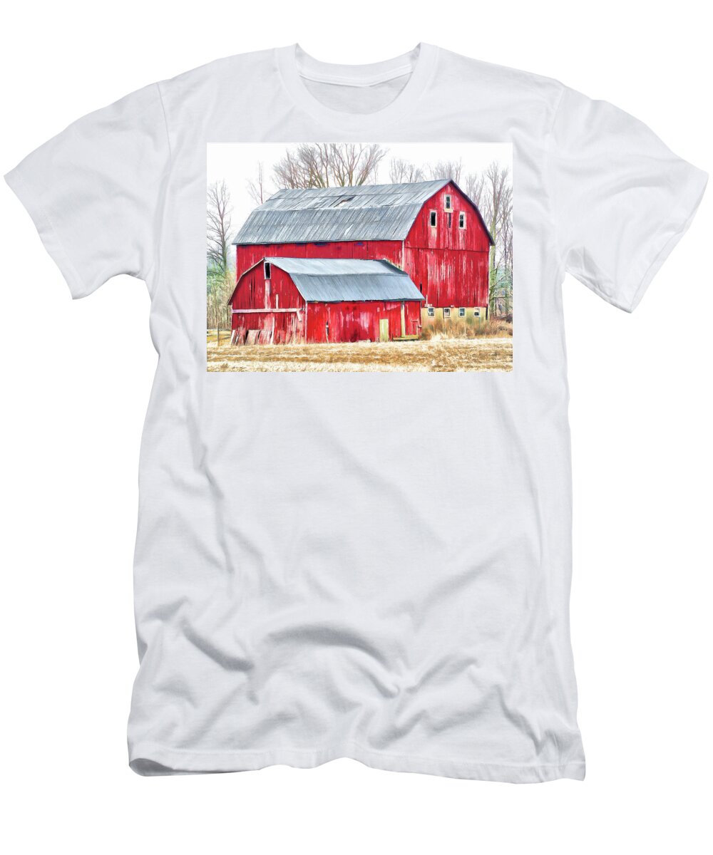 Red Barn T-Shirt featuring the digital art Twofer by Leslie Montgomery