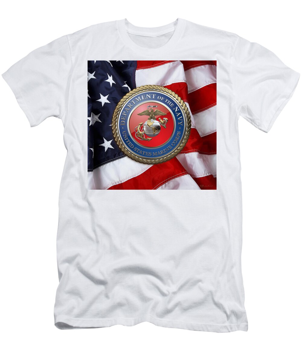 'military Insignia & Heraldry 3d' Collection By Serge Averbukh T-Shirt featuring the digital art U. S. Marine Corps - U S M C Seal over American Flag. by Serge Averbukh