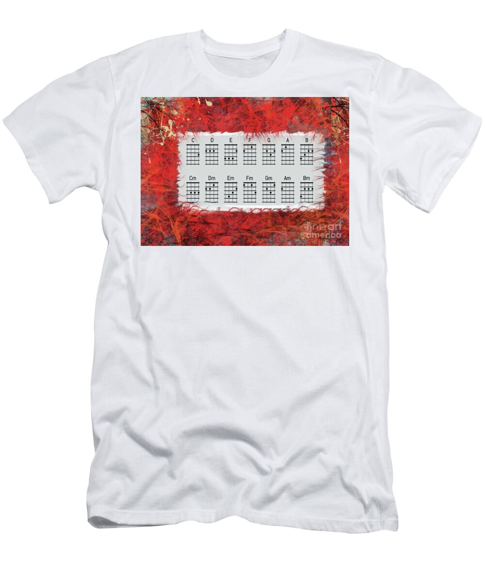 Ukulele Chords T-Shirt featuring the digital art Ukulele Basic chords by Trilby Cole