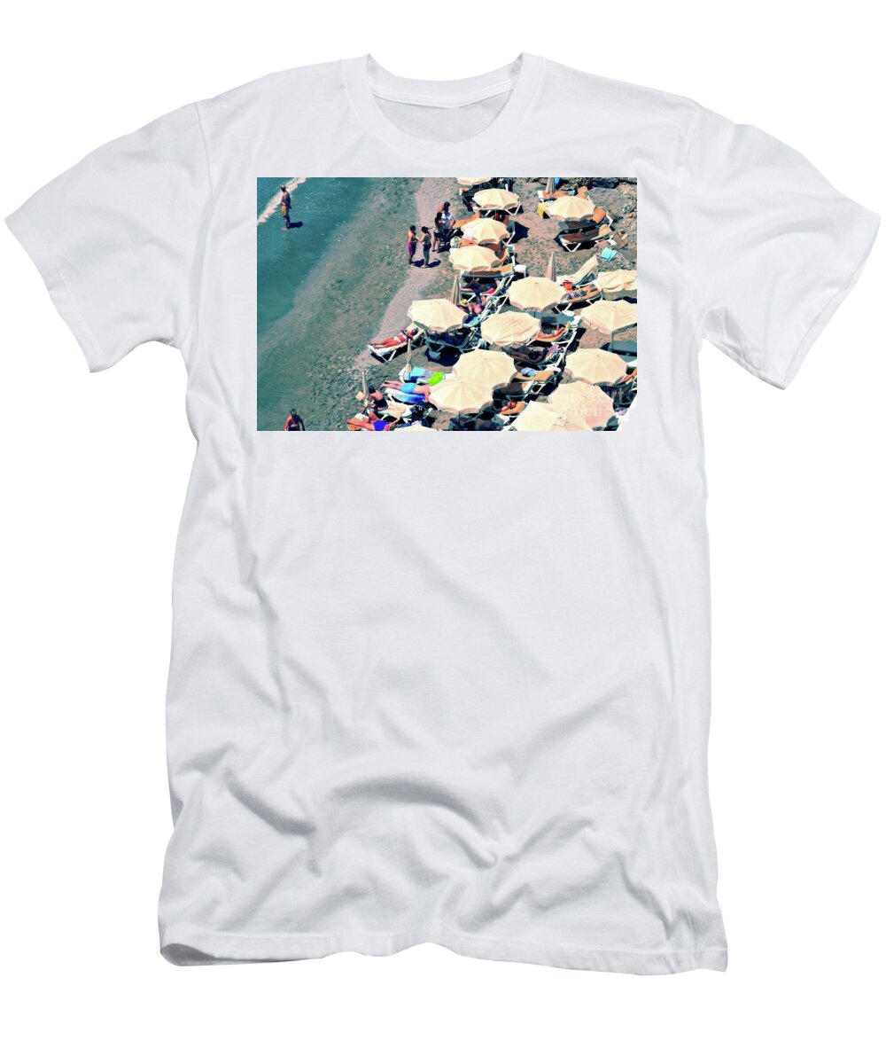 Beach T-Shirt featuring the photograph Umbrellas on the Beach - Nerja by Mary Machare