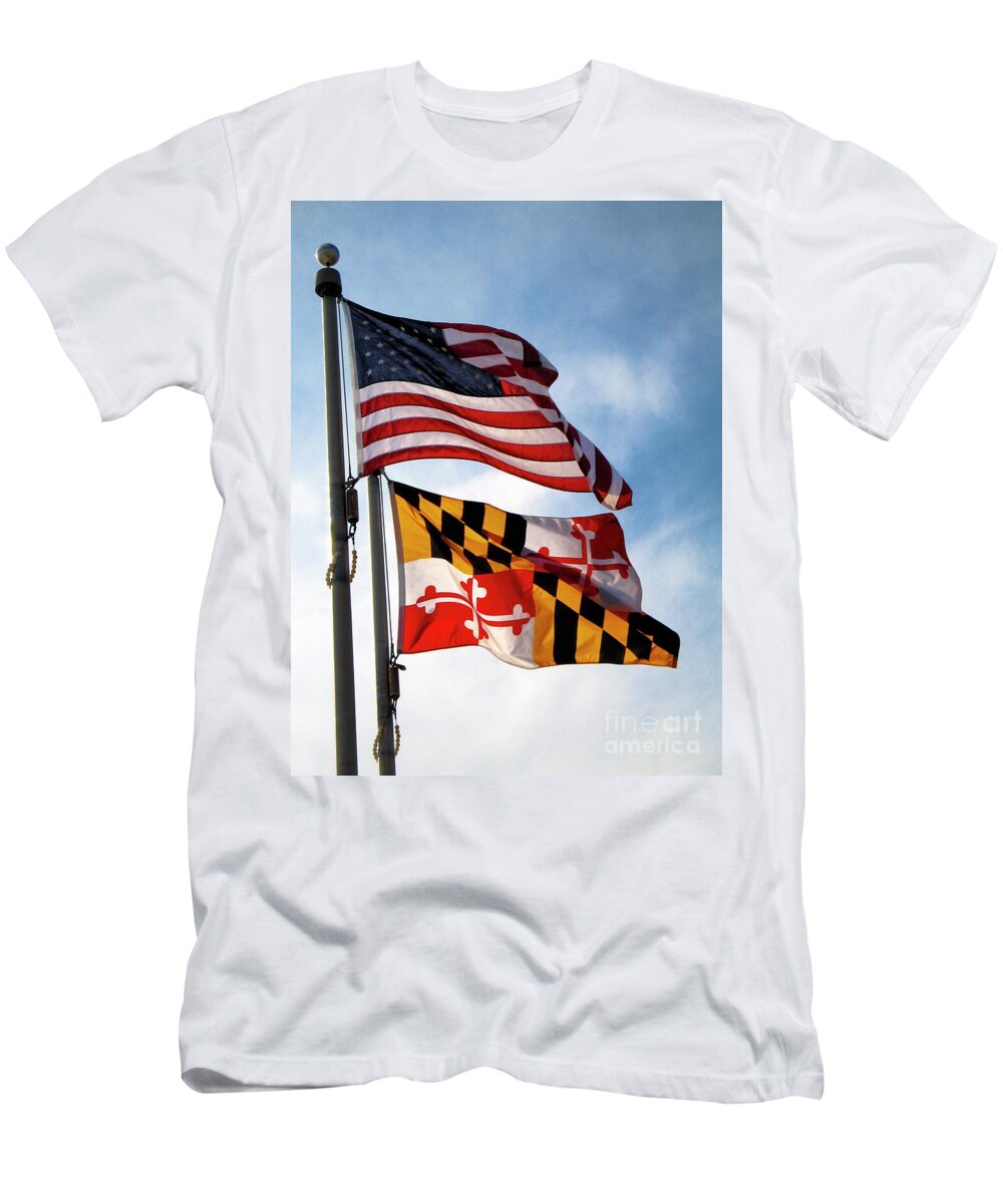 Flag T-Shirt featuring the photograph US and Maryland Flags by William Kuta