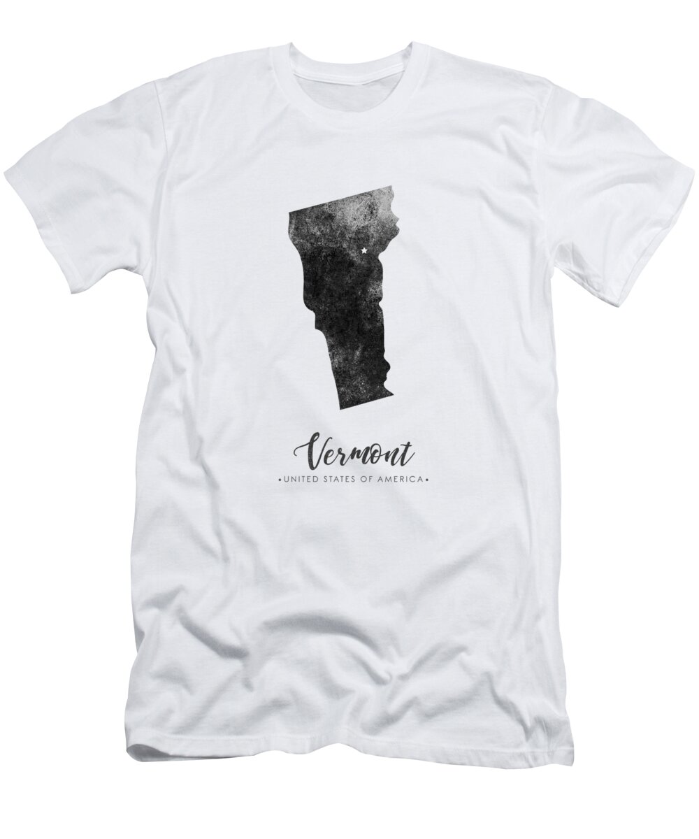 Vermont T-Shirt featuring the mixed media Vermont State Map Art - Grunge Silhouette by Studio Grafiikka
