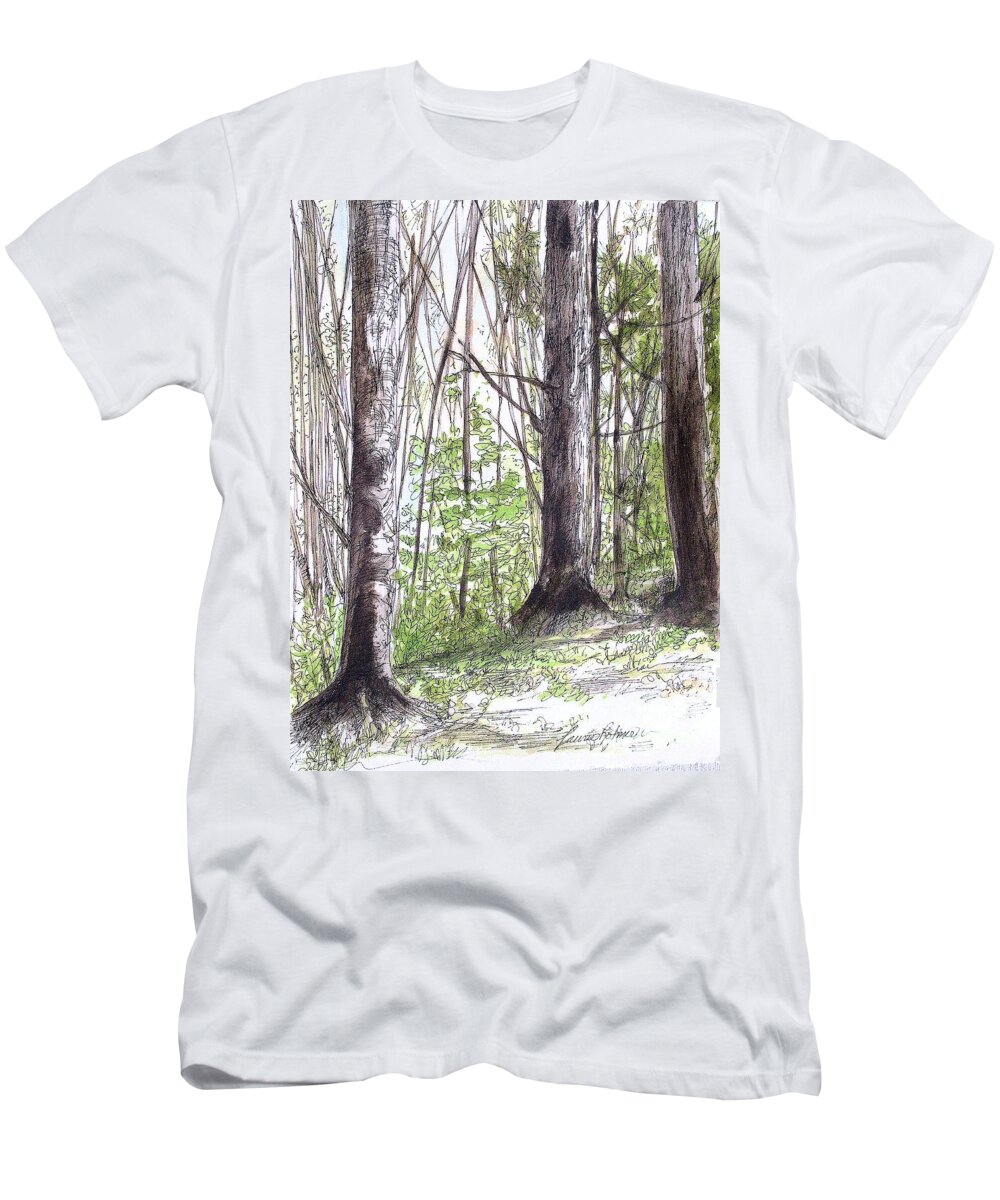 Woods T-Shirt featuring the painting Vermont Woods by Laurie Rohner