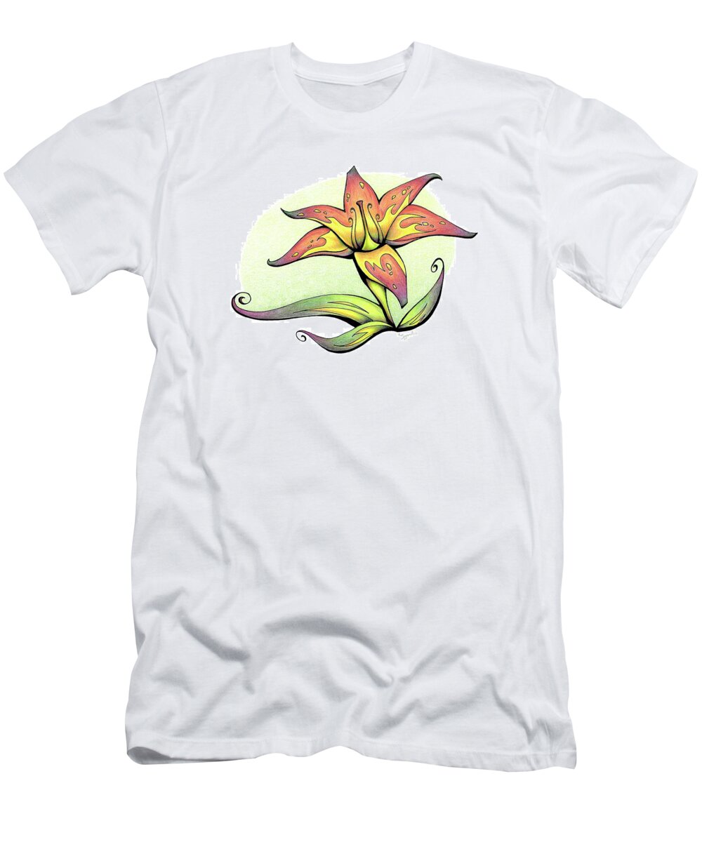 Nature T-Shirt featuring the drawing Vibrant Flower 4 Tiger Lily by Sipporah Art and Illustration