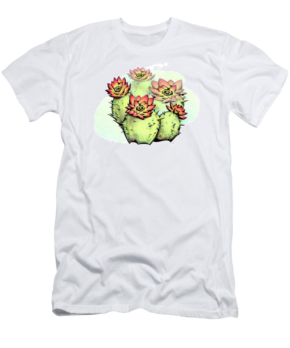 Cactus T-Shirt featuring the drawing Vibrant Flower 6 Cactus by Sipporah Art and Illustration