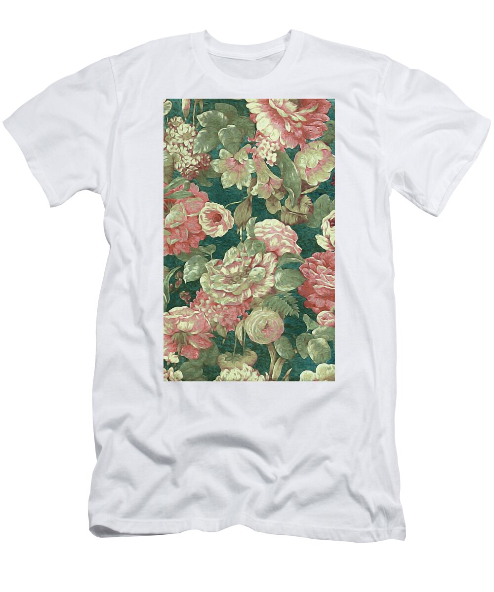 Vintage Floral T-Shirt featuring the mixed media Victorian Garden by Susan Maxwell Schmidt