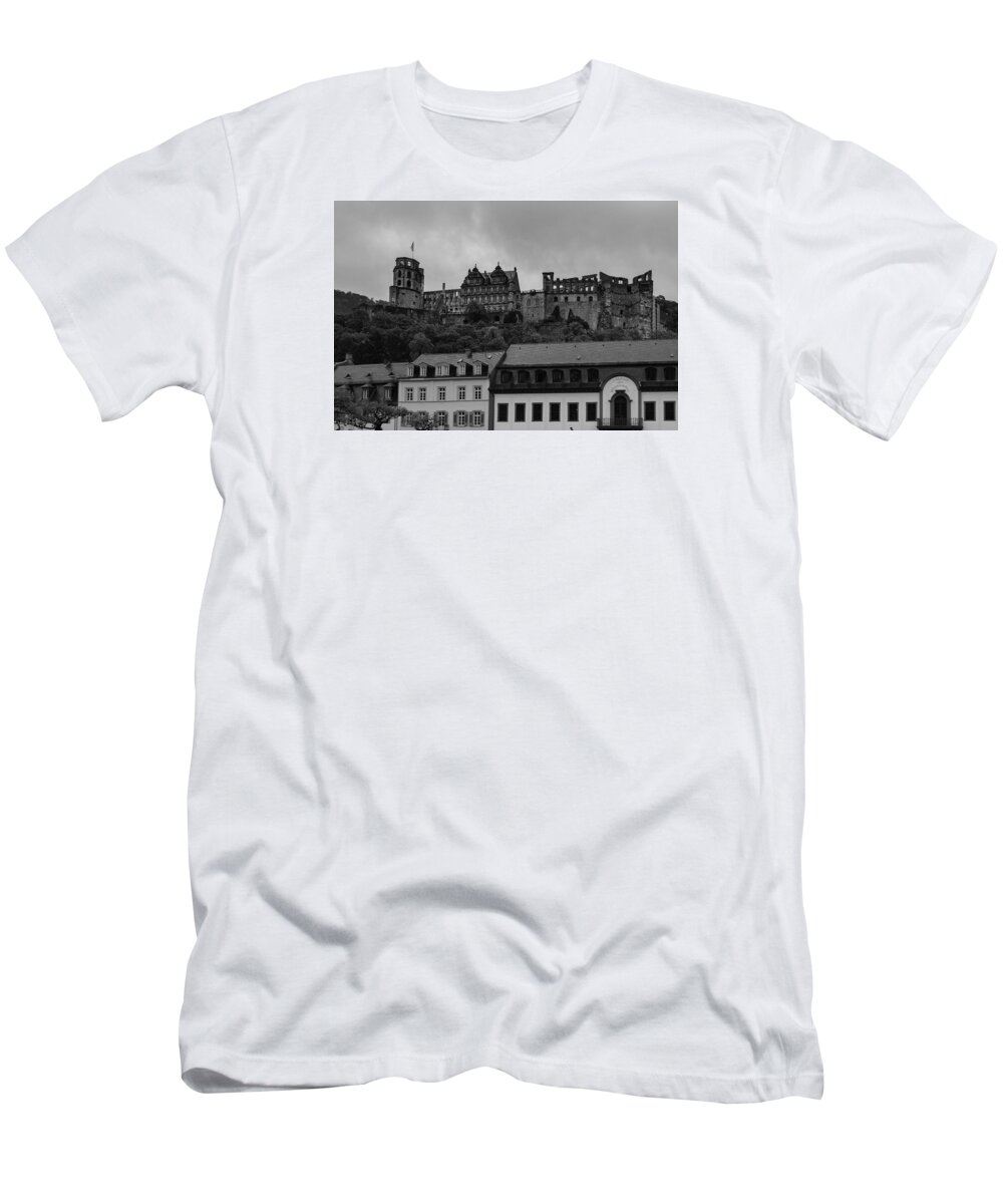 Heidelberg T-Shirt featuring the photograph View of Heidelberg Castle B W by Pamela Newcomb