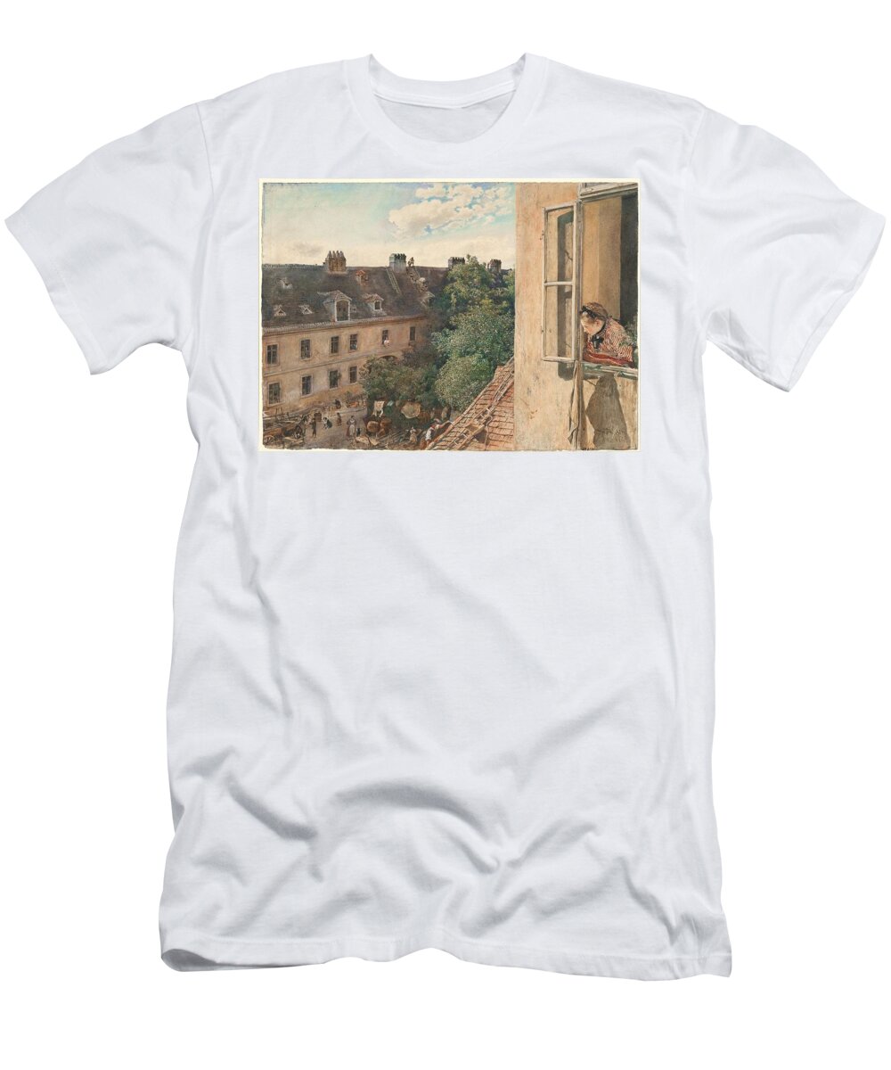 View Of The Alservorstadt By Rudolf Von Alt T-Shirt featuring the painting View of the Alservorstadt by Rudolf von Alt, 1872 by Celestial Images