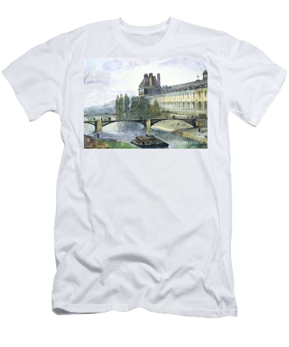 View T-Shirt featuring the painting View of the Pavillon de Flore of the Louvre by Francois-Marius Granet