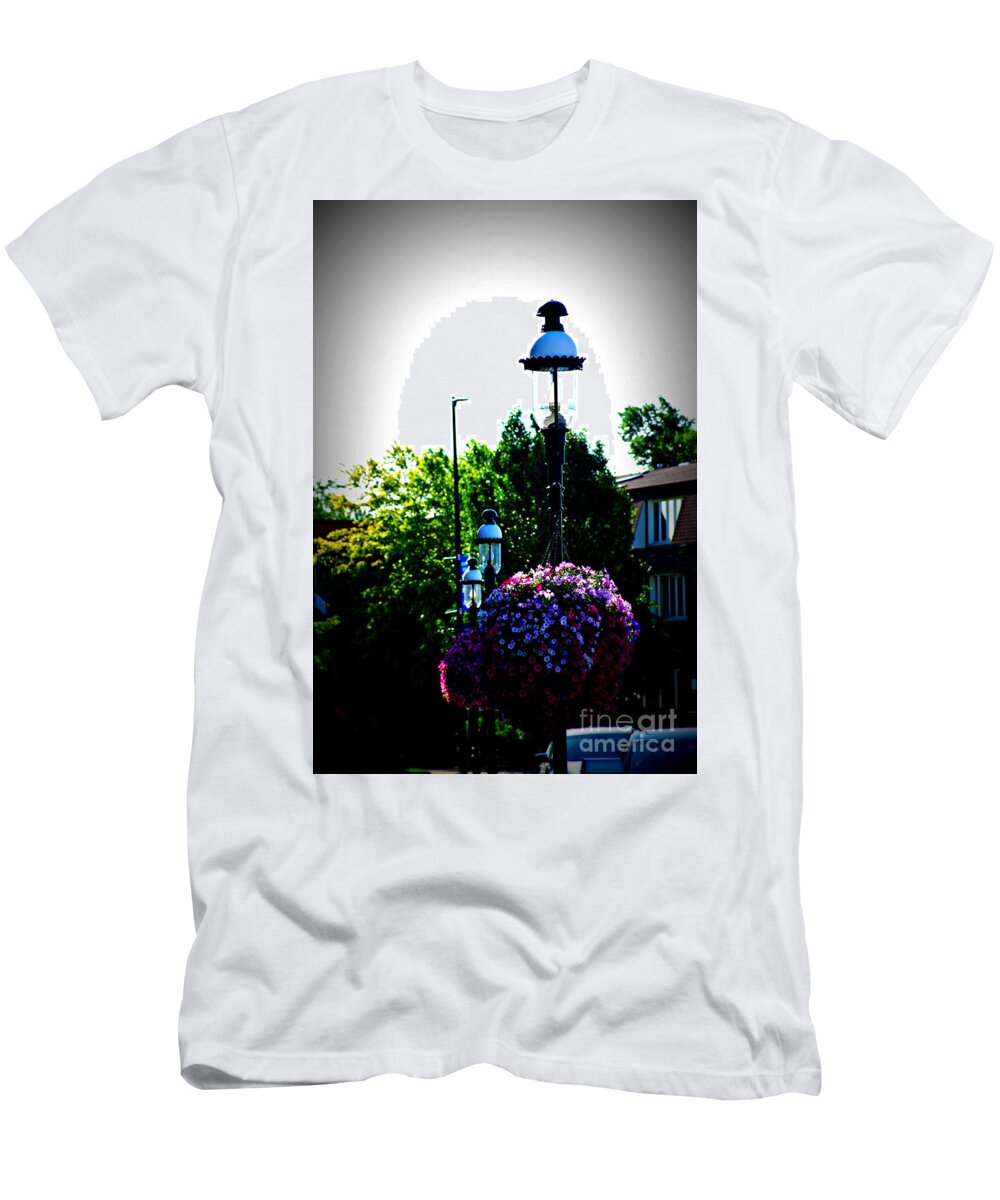 Photography T-Shirt featuring the photograph Village Hall Flowers by Frank J Casella