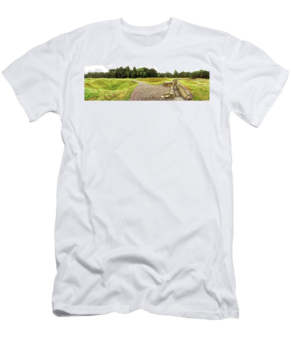 Vimy T-Shirt featuring the photograph Vimy Ridge Trenches and Mine Craters - Vintage Version by Weston Westmoreland