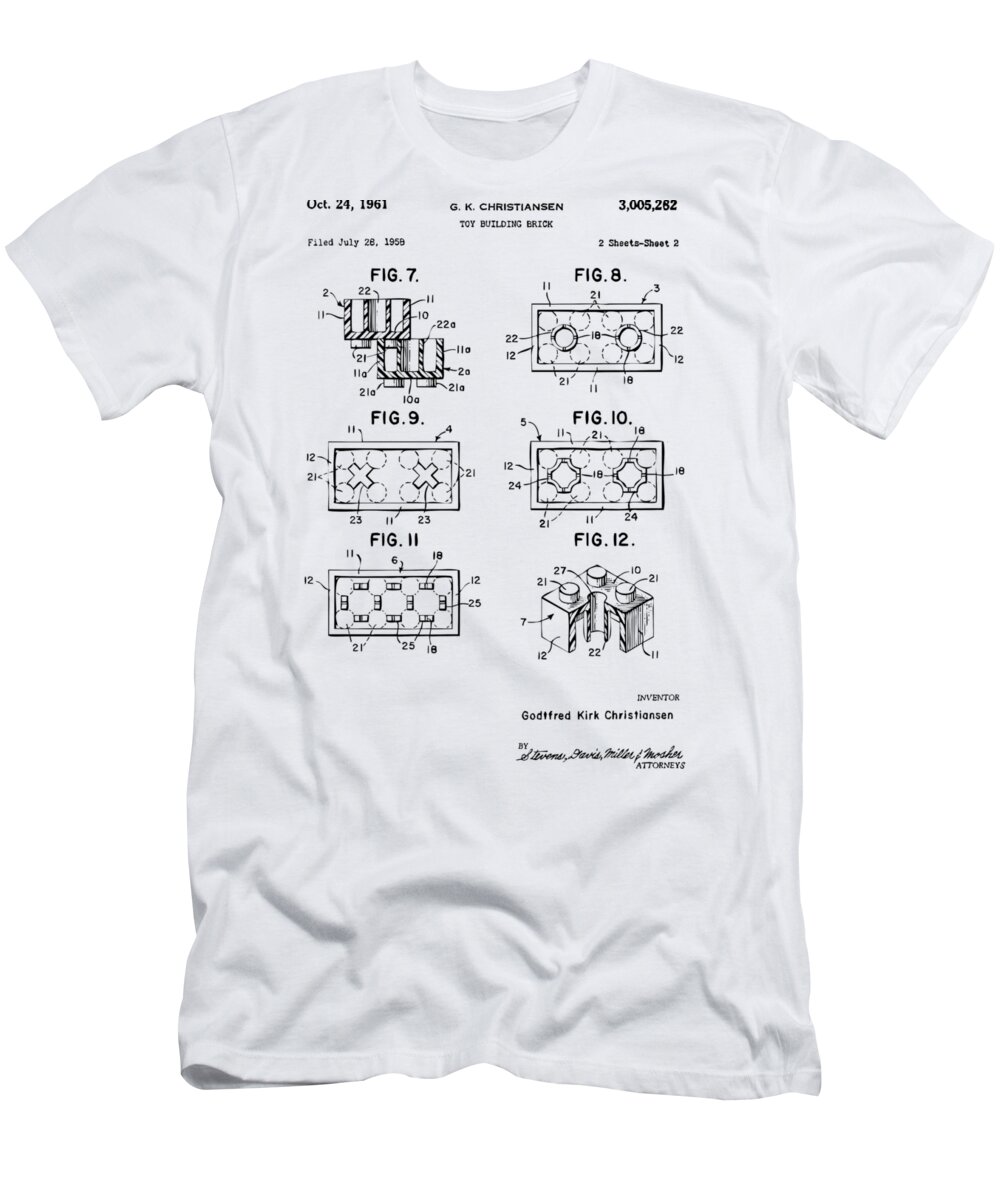 Toy T-Shirt featuring the digital art Vintage 1961 LEGO Brick Patent Art by Nikki Marie Smith