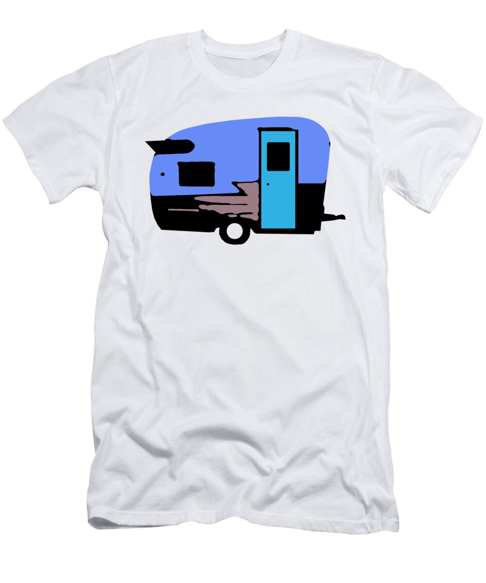 Camper T-Shirt featuring the painting Vintage Camper Trailer Pop Art Blue by Edward Fielding