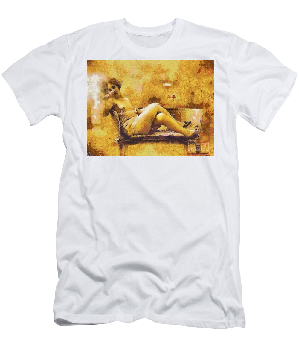 Lady T-Shirt featuring the digital art Vintage Lady on Couch by Humphrey Isselt