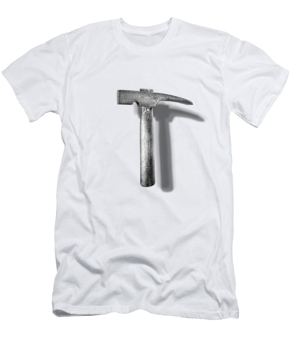 Hammer T-Shirt featuring the photograph Vintage Masonry Hammer Floating on White in BW by YoPedro