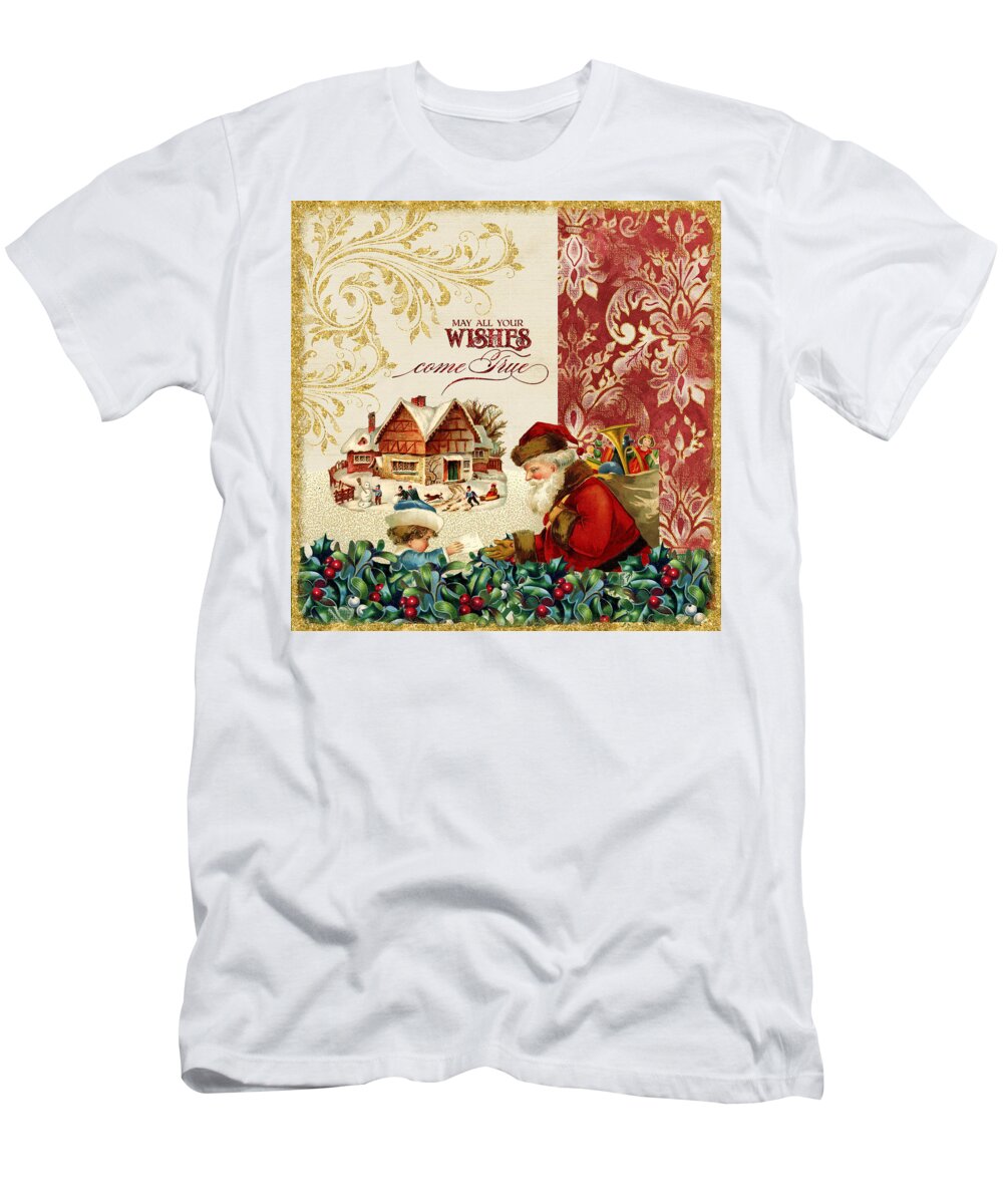 Vintage T-Shirt featuring the painting Vintage Santa Claus - Glittering Christmas 4 by Audrey Jeanne Roberts