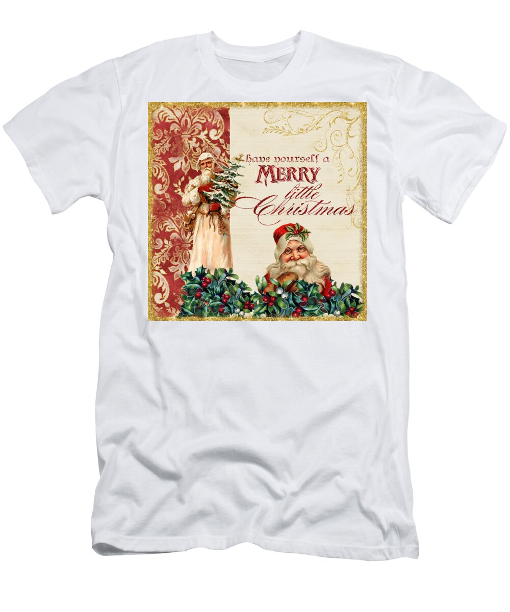 Vintage T-Shirt featuring the painting Vintage Santa Claus - Glittering Christmas by Audrey Jeanne Roberts