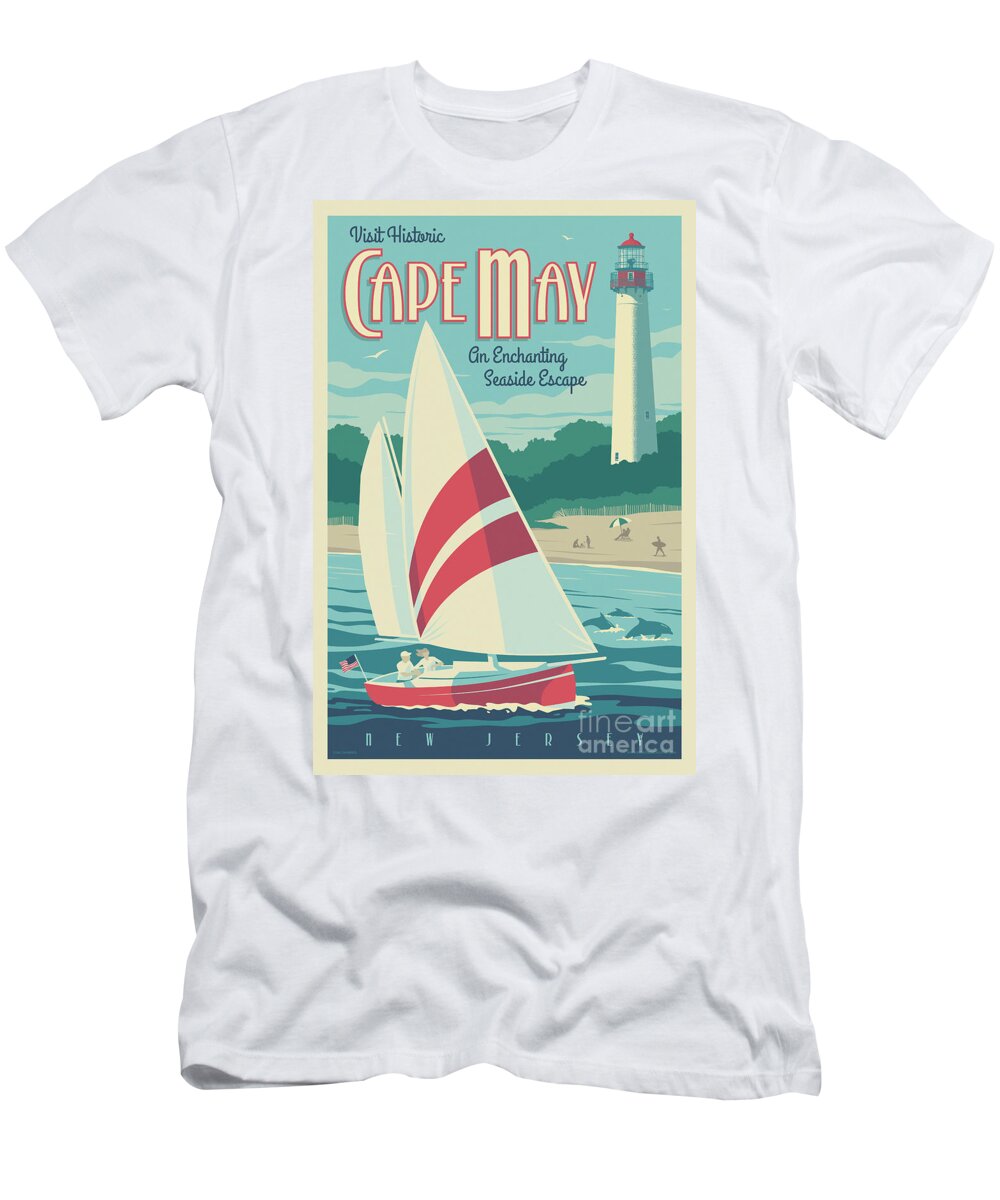 Travel Poster T-Shirt featuring the digital art Cape May Poster - Vintage Travel Lighthouse by Jim Zahniser