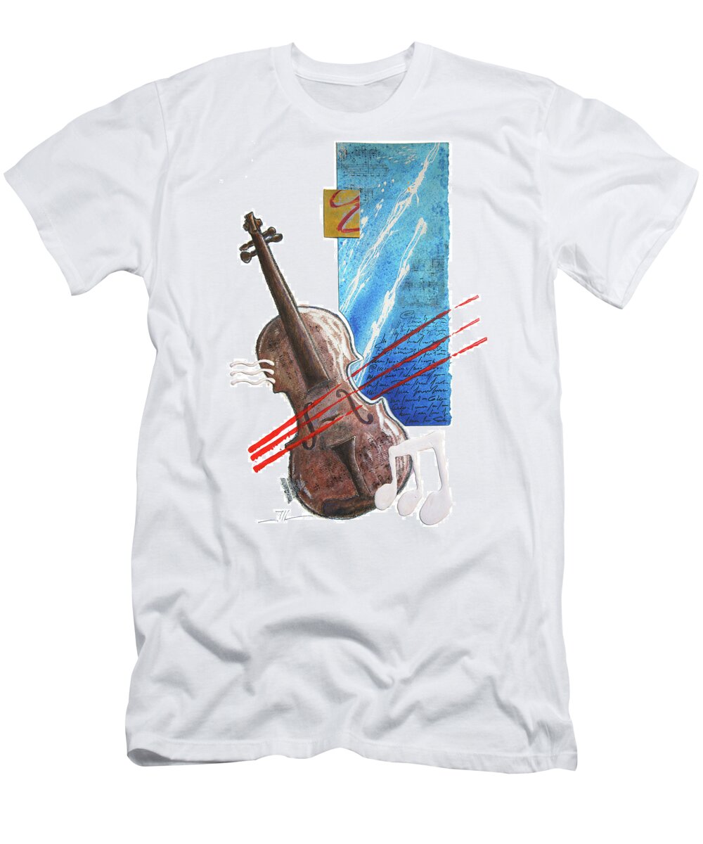 Music T-Shirt featuring the painting Violonite by Jean-luc Lacroix