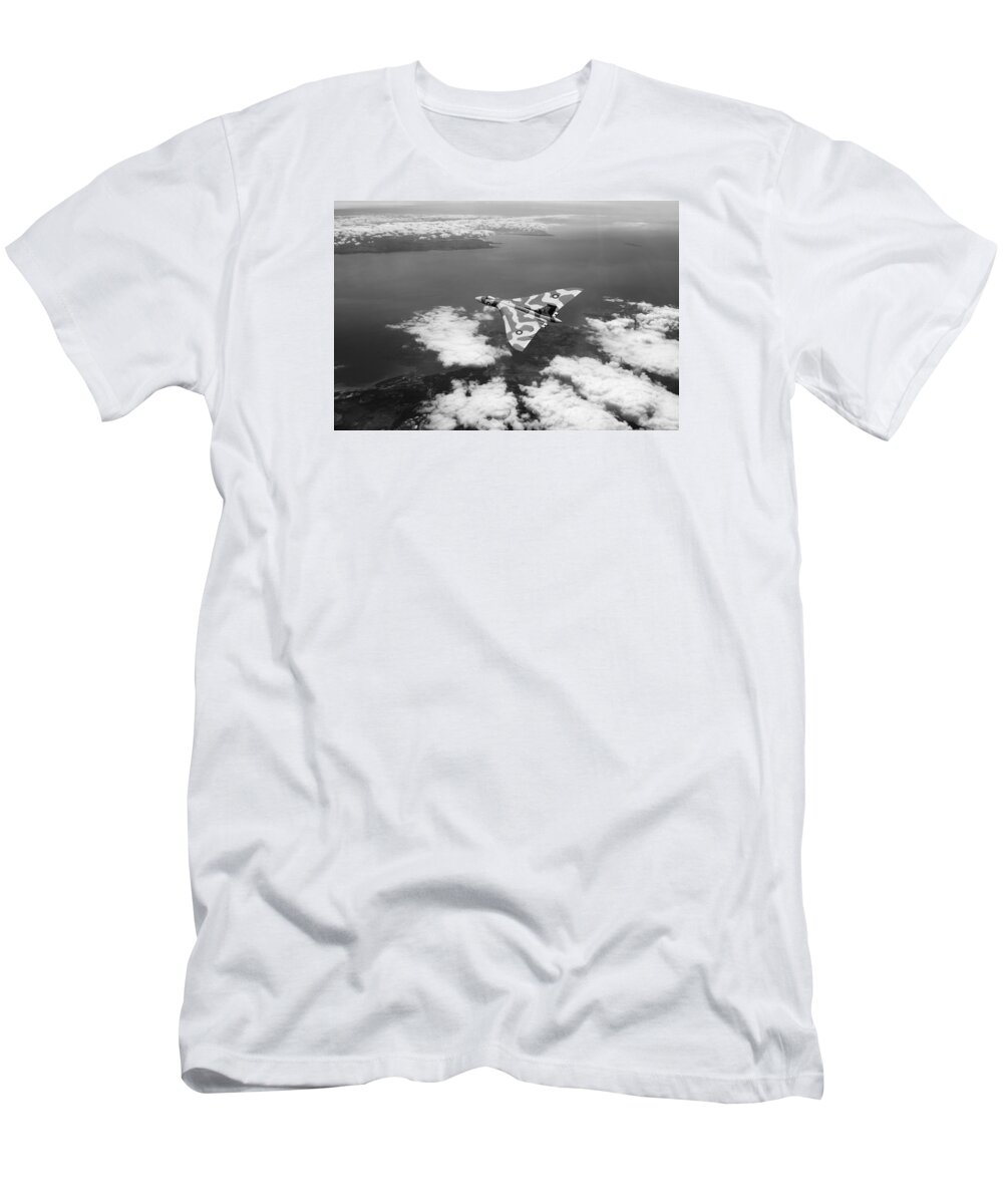 Avro Vulcan T-Shirt featuring the photograph Vulcan over South Wales black and white by Gary Eason