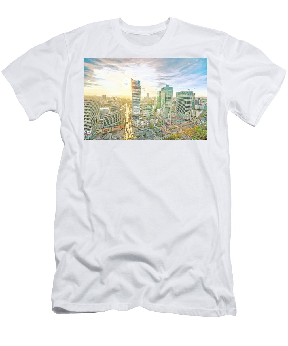 Warsaw T-Shirt featuring the digital art Warsaw Poland Skyline by Anthony Murphy