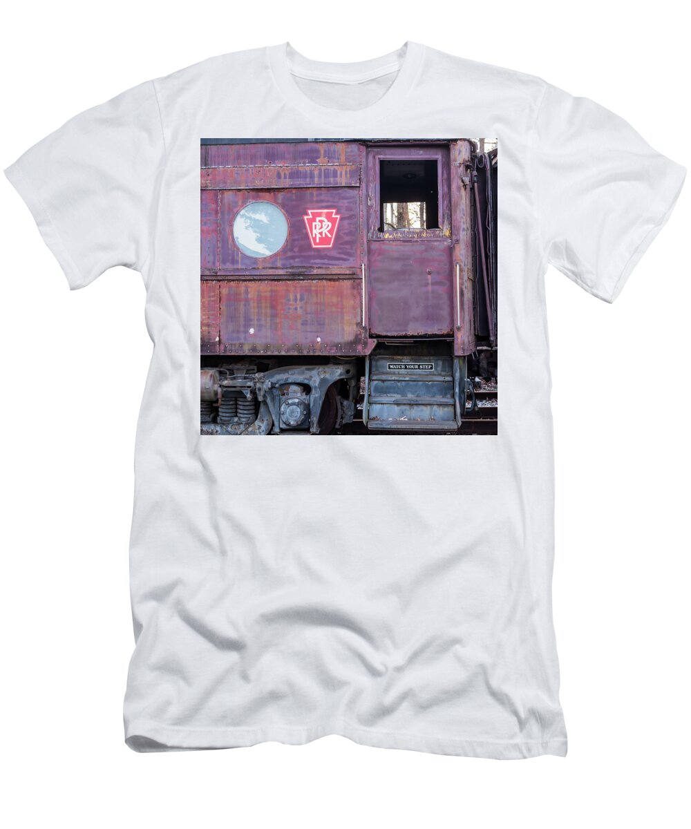 Terry D Photography T-Shirt featuring the photograph Watch Your Step Vintage Railroad Car by Terry DeLuco