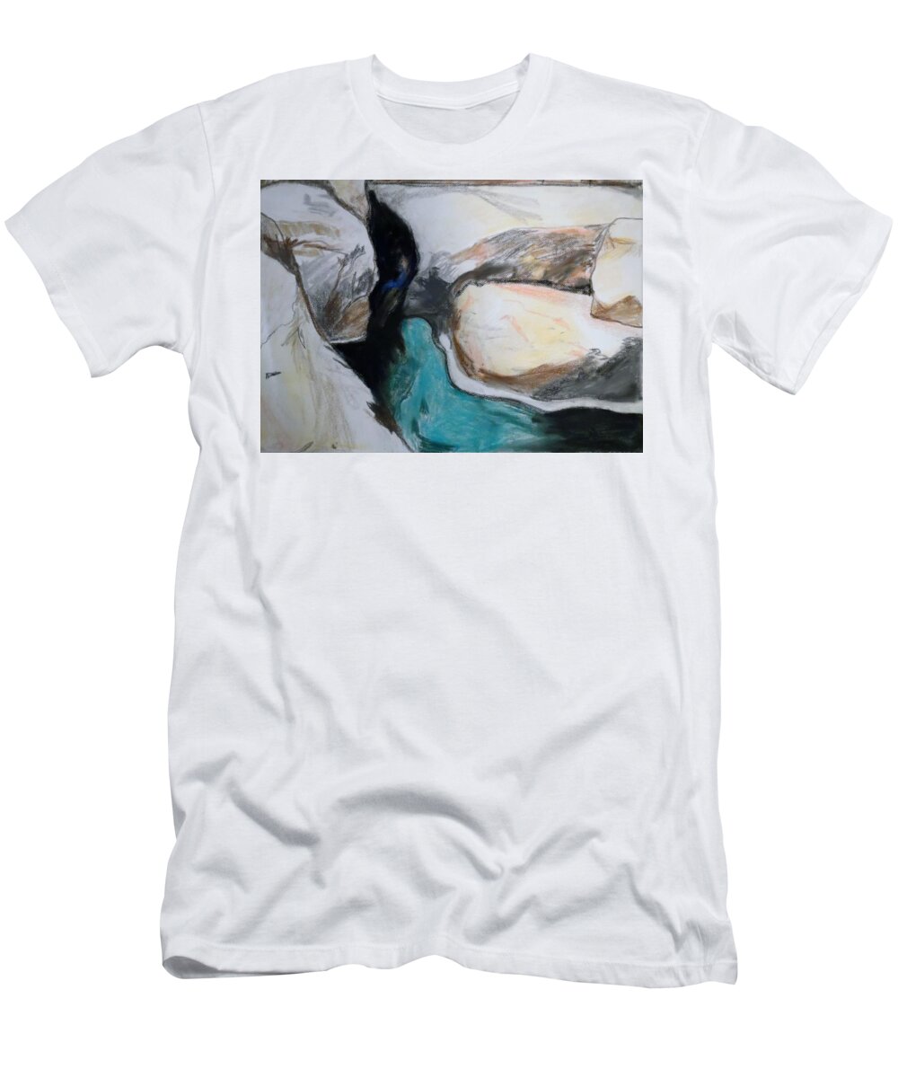 Water Between The Rocks T-Shirt featuring the painting Water Between the Rocks by Esther Newman-Cohen